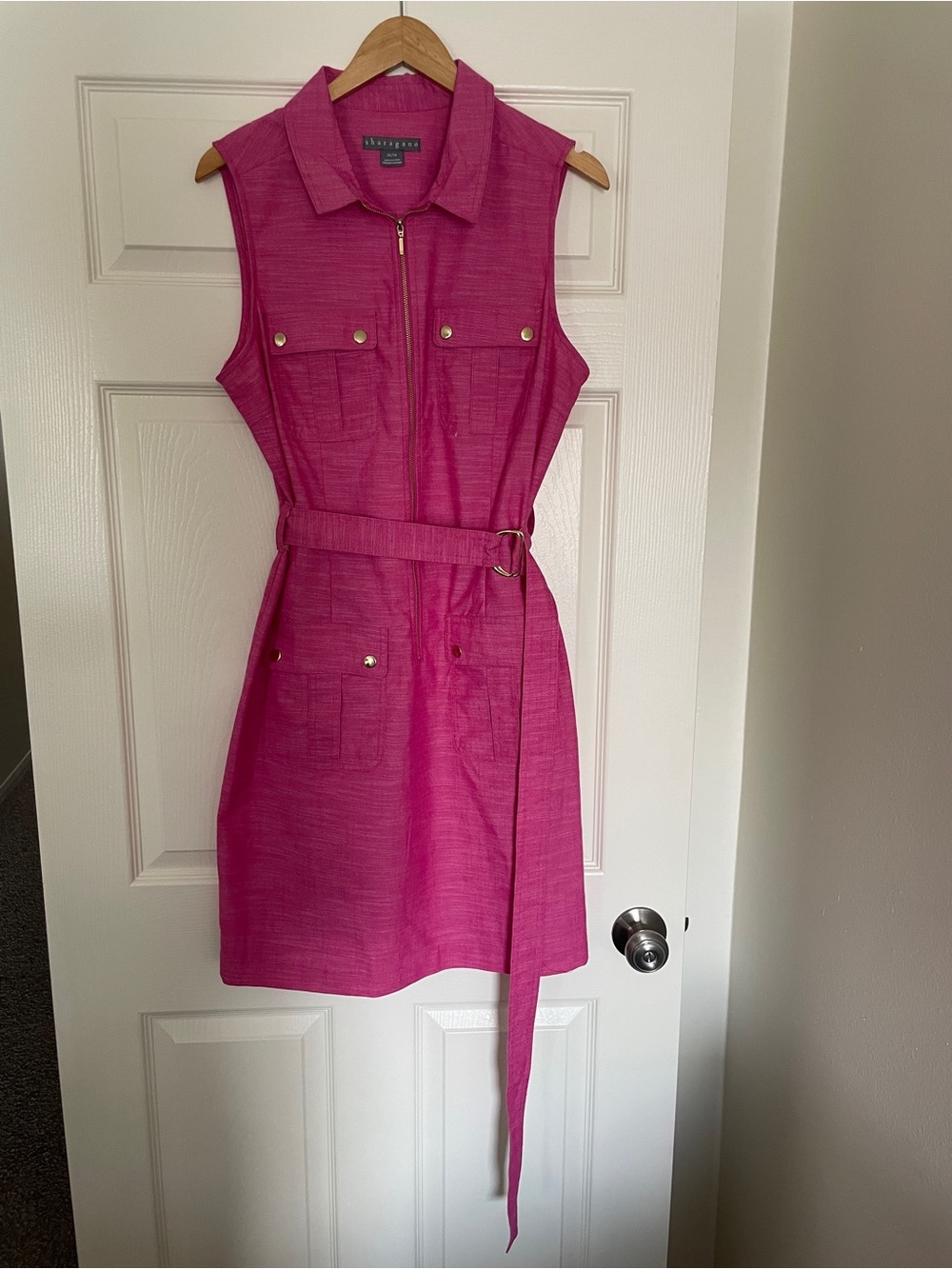 🩷 Sharagano Sleeveless Belted Mini/Midi Dress in Bright Fuchsia 🩷